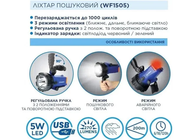 Ліхтар Westinghouse 5W LED WF1505 Мicro USB Фото 2